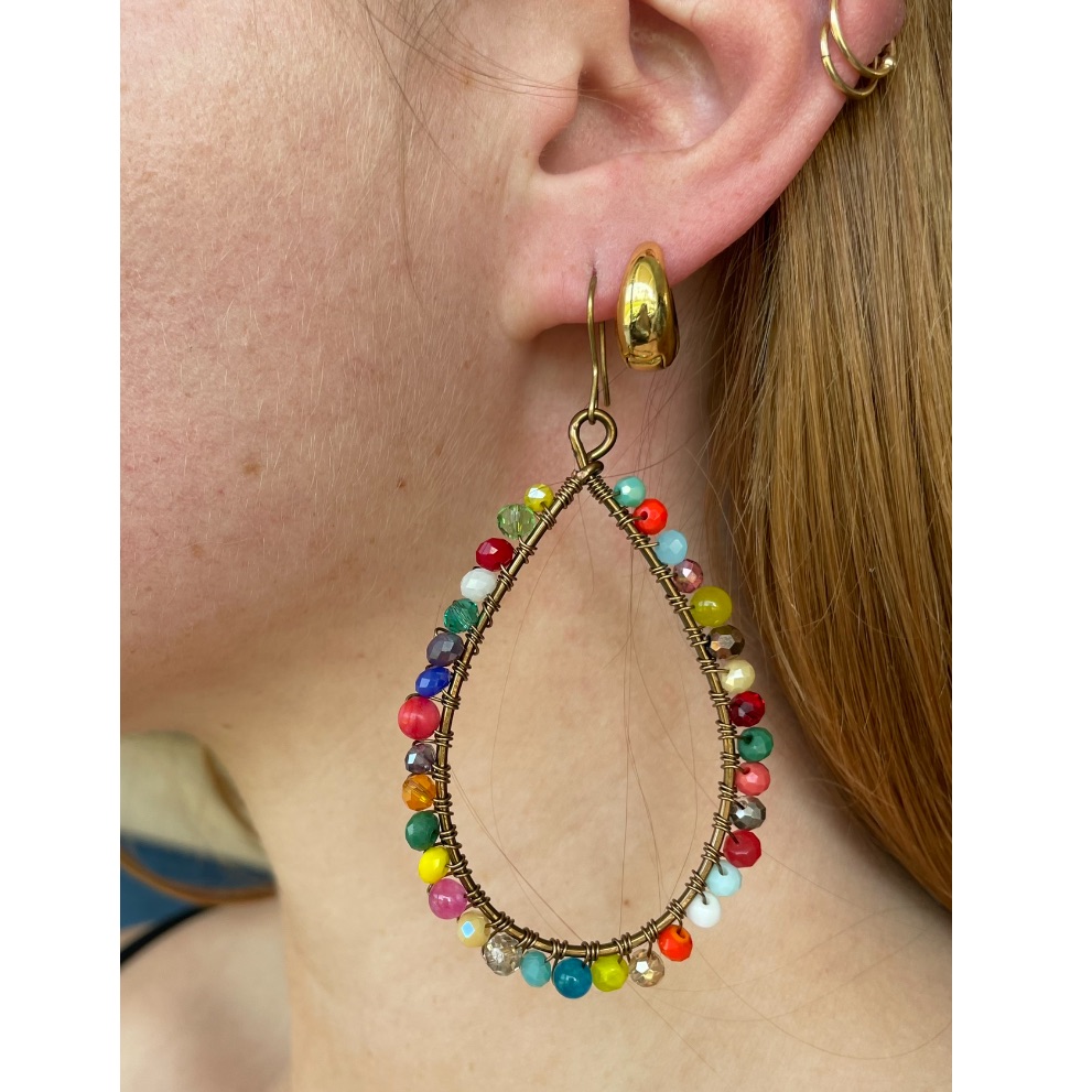 Rainbow Beaded Teardrop Earrings 10$